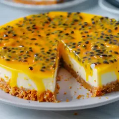 En krämig passionsfruktscheesecake med en krispig botten. Perfekt för att förbereda i förväg, kan man frysa cheesecake? Ja, det går utmärkt!