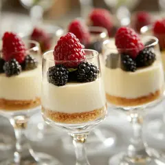 Mini cheesecakes i glas med hallon och björnbär. Undrar du hur länge håller cheesecake i kylen? Dessa små godsaker är perfekta för fest!
