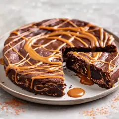 Chokladkaka med ett marmorerat mönster, ringlad med dulce de leche. Perfekt att baka med!