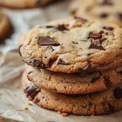 En hög med nybakade chocolate chip cookies, perfekta för ett enkelt recept.