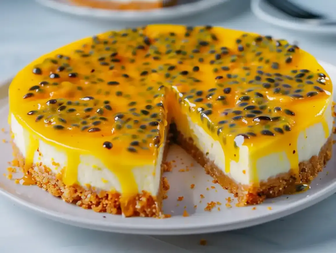 En krämig passionsfruktscheesecake med en krispig botten. Perfekt för att förbereda i förväg, kan man frysa cheesecake? Ja, det går utmärkt!