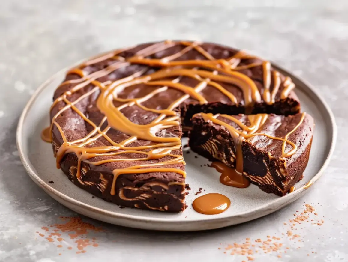 Chokladkaka med ett marmorerat mönster, ringlad med dulce de leche. Perfekt att baka med!