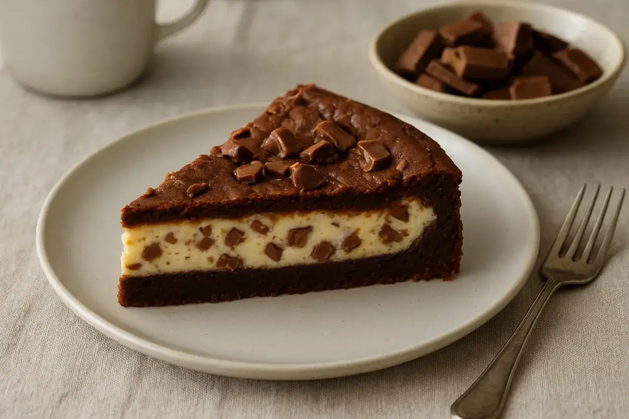 En bit chokladkaka med kr&auml;mig fyllning och bitar av Daim. Perfekt att baka med Daim f&ouml;r en lyxig dessert.