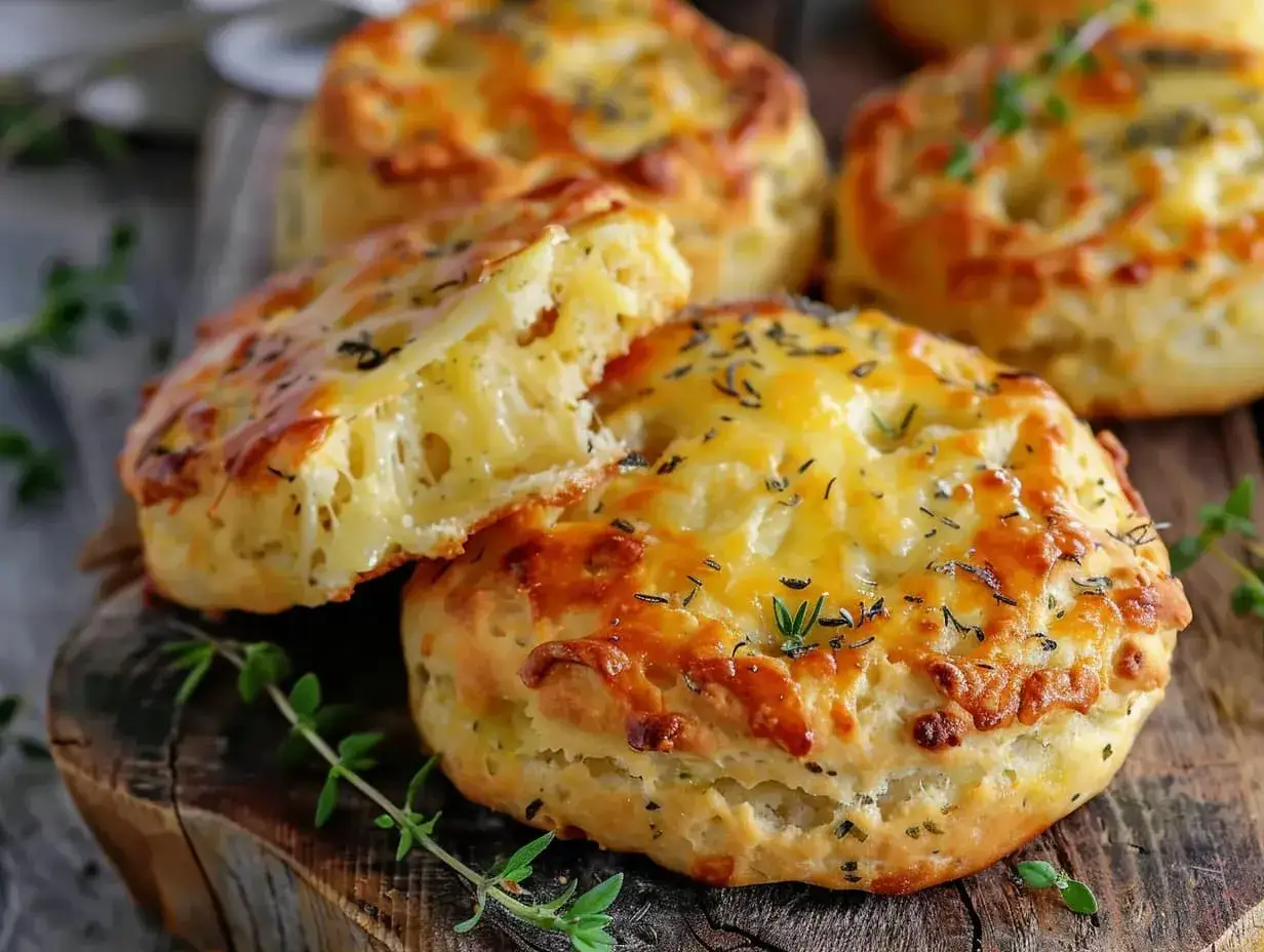 Ostiga scones med &ouml;rter, perfekt f&ouml;r att frysa in och njuta av senare. En bit visar den fluffiga insidan.